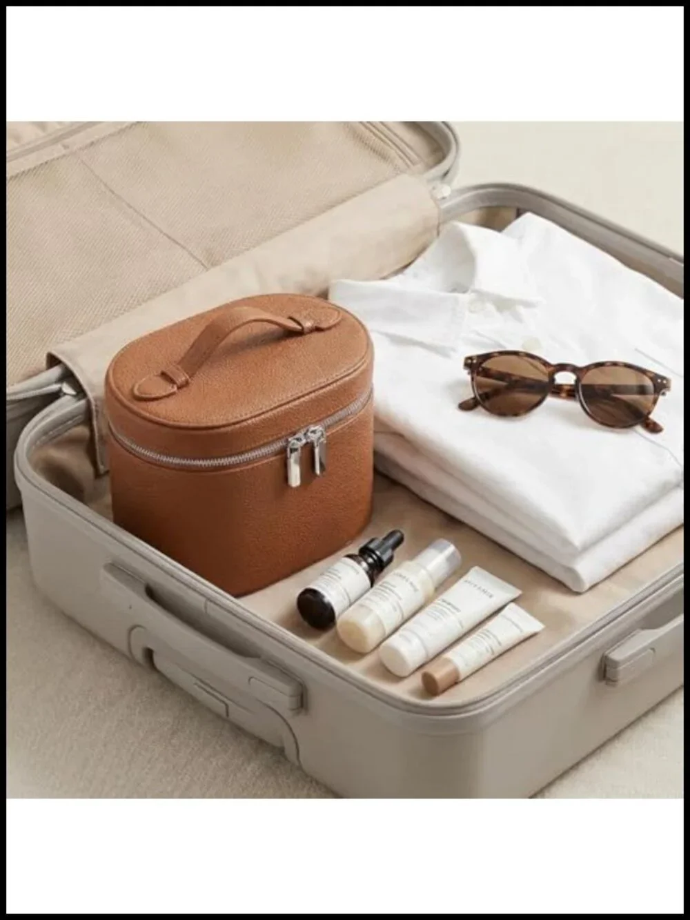 Faux Leather Makeup Organizer with Compartments, Standing Travel Bag with